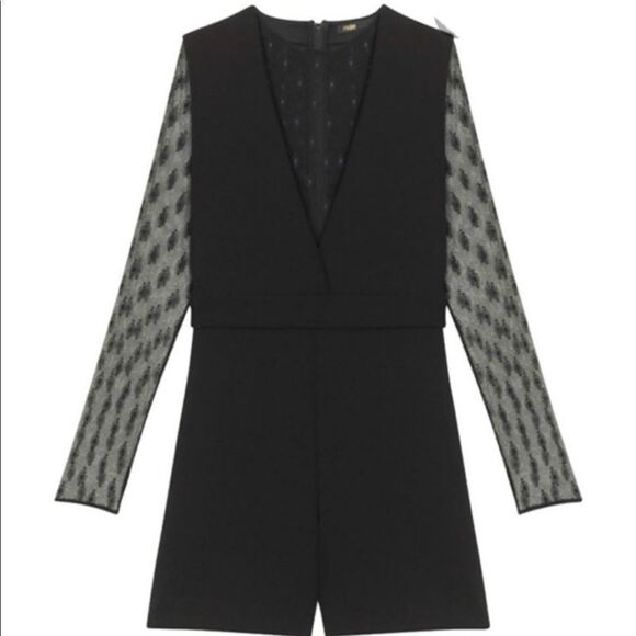 NEW! Maje Istoria Black Bermuda Lace Romper Sz 36 - Picture 3 of 7